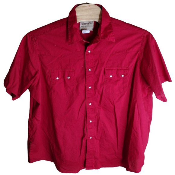 Wrangler Men's Red Western Fashion Snap Short Sleeve 2XL Shirt - Picture 2 of 4